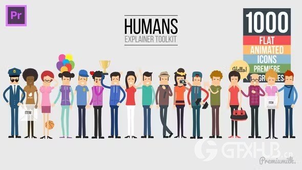 PR模板-二维卡通角色人物解说场景图标MG动画元素包 Videohive - Humans Explainer Essential Graphics Mogrt