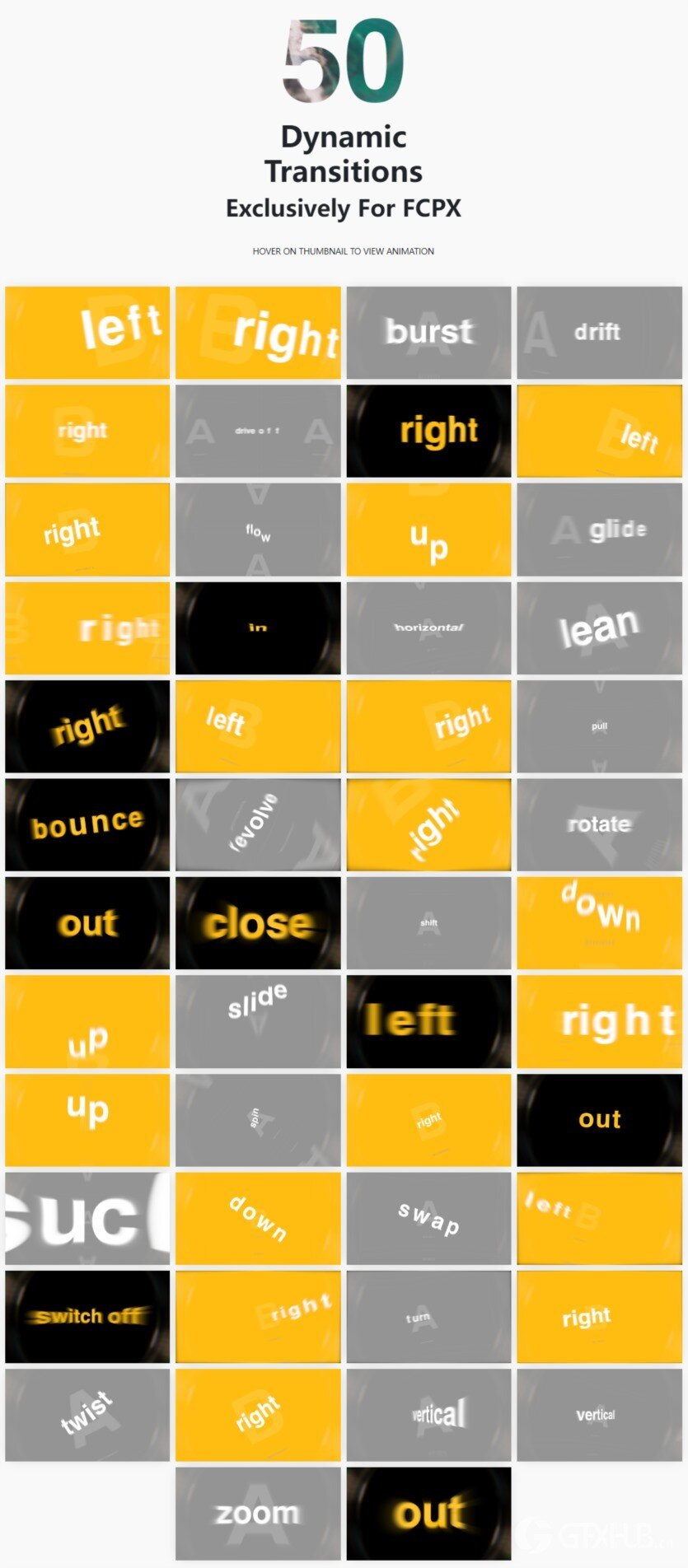 50个动态快闪缩放移动旋转文字标题转场预设 MotionVFX - mTransition Kinetic