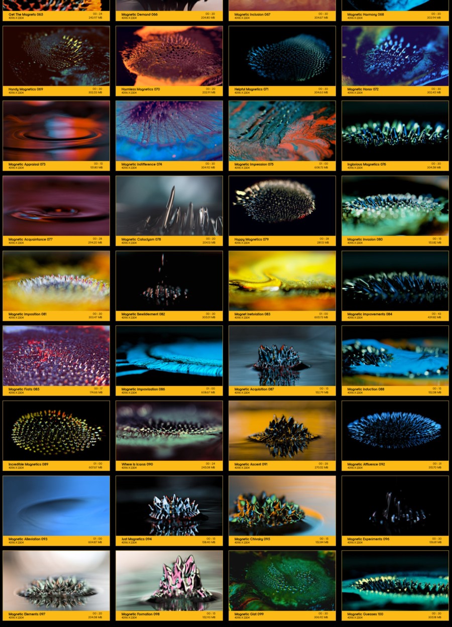 100个抽象微观近景特写流体磁吸特效动画 V28: Ferro Fluids