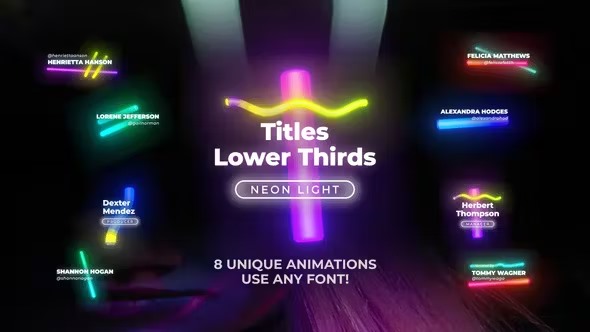 9组霓虹灯文字标题彩色生长灯管视频字幕效果动画 Neon Light Titles 1