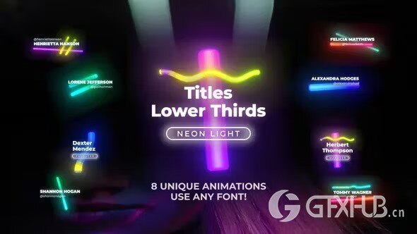 9组霓虹灯文字标题彩色生长灯管视频字幕效果动画 Neon Light Titles 1