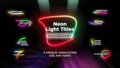 9组彩色生长灯管霓虹灯文字标题视频字幕效果动画 Neon Light Titles 2