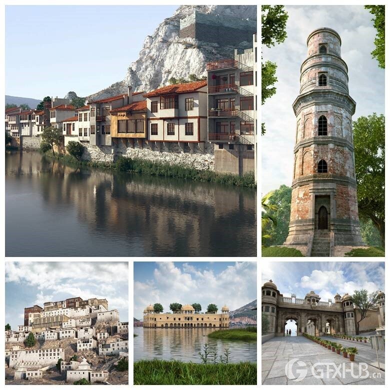 10个高质量亚洲建筑古建大雄宝殿3d模型场景 Evermotion - Archexteriors vol.17