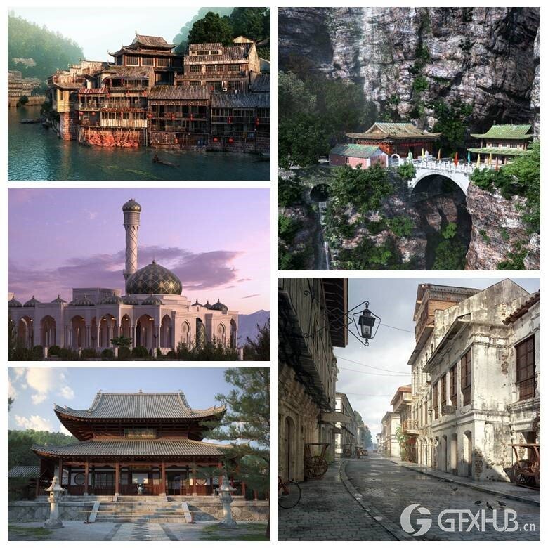 10个高质量亚洲建筑古建大雄宝殿3d模型场景 Evermotion - Archexteriors vol.17