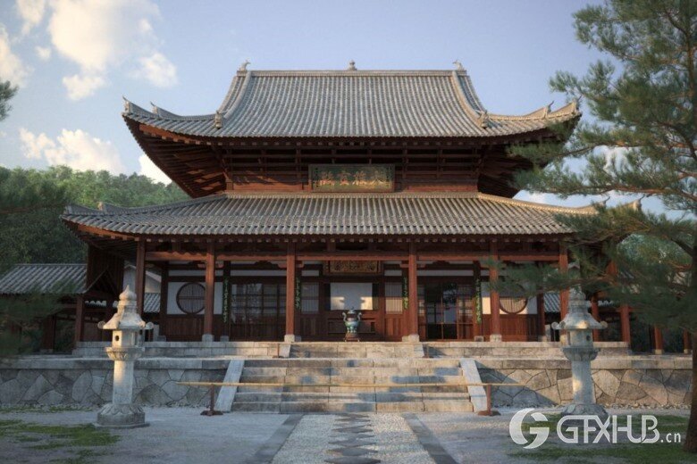 10个高质量亚洲建筑古建大雄宝殿3d模型场景 Evermotion - Archexteriors vol.17