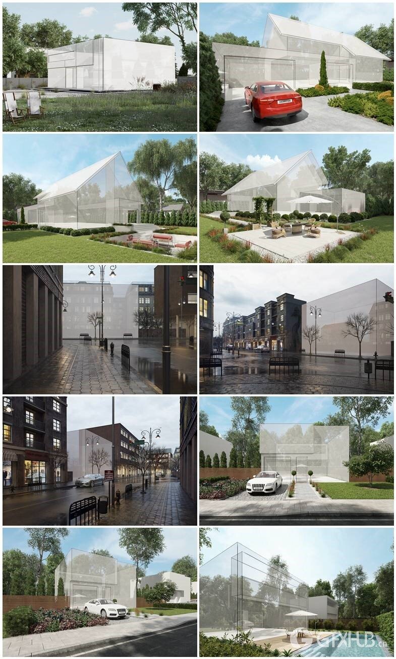 10个建筑体块景观地形3d模型场景 Evermotion - Archexteriors vol.19