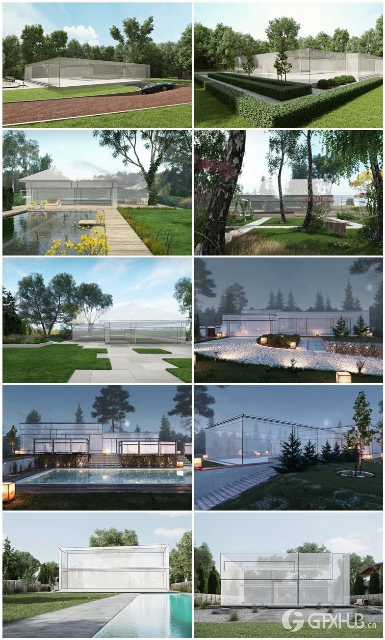 10个建筑体块景观地形3d模型场景 Evermotion - Archexteriors vol.19