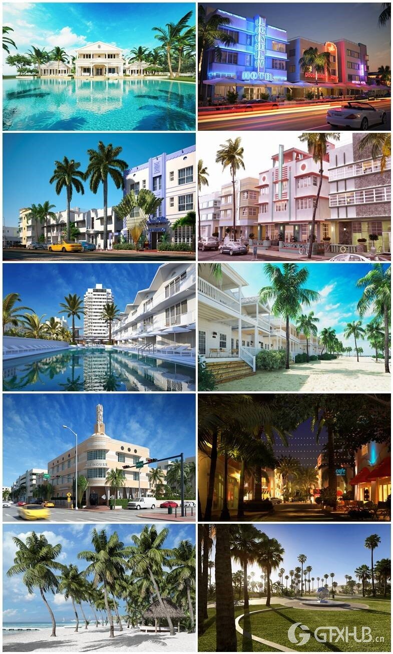 10个高品质迈阿密街道和建筑3d模型场景 Evermotion - Archexteriors vol.23