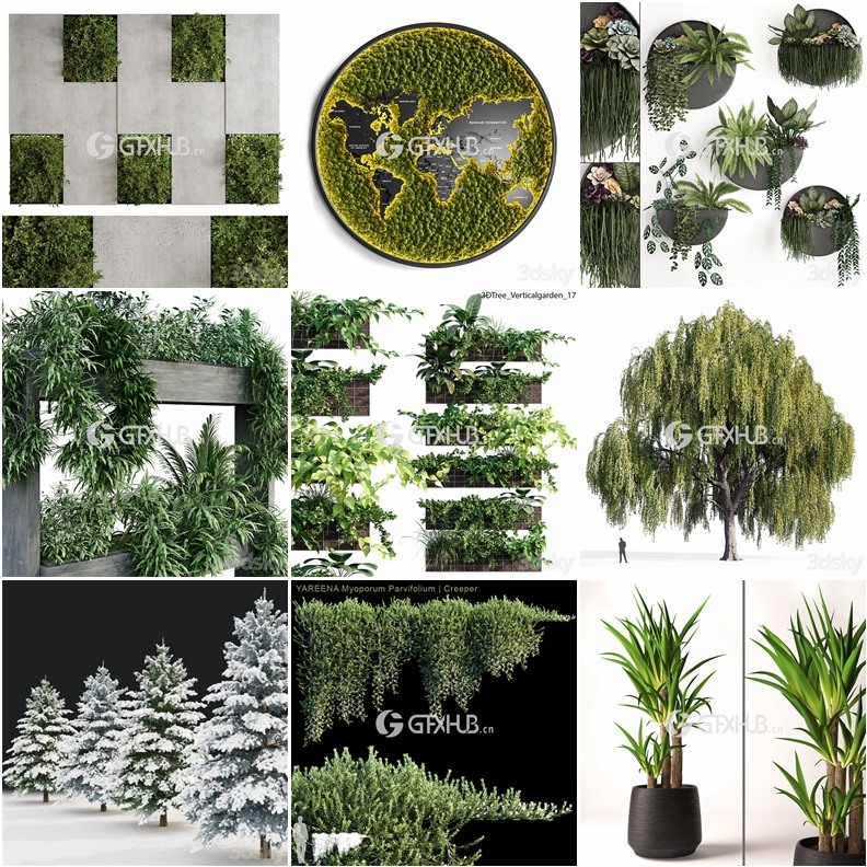 64套植物树木盆栽3D模型合集 3DSky Pro 64 Plants 3D Models Collection