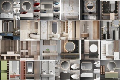 3DSky Pro 卫生间洗手台盆梳妆台套装3D模型42套合集