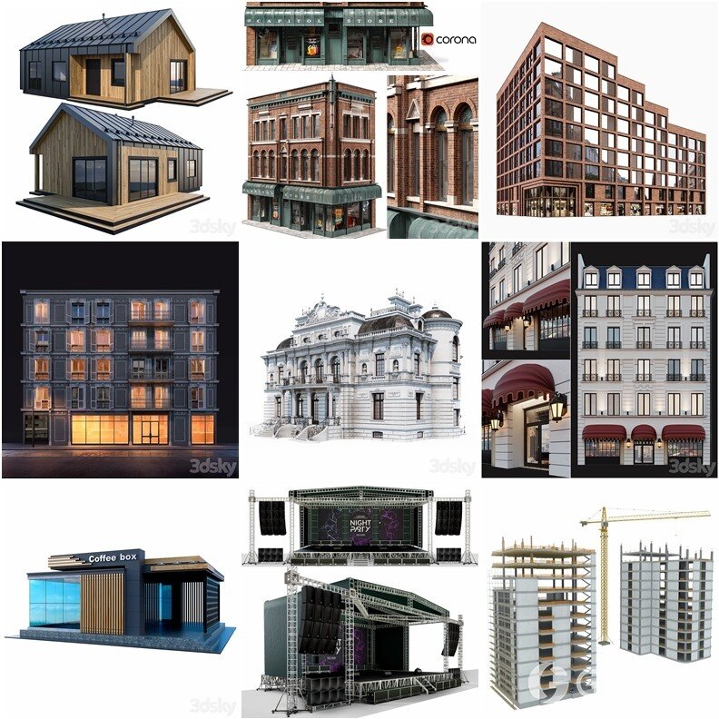 3DSky Pro 44套办公楼住宅楼别墅建筑3D模型合集