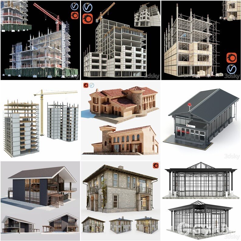 3DSky Pro 44套办公楼住宅楼别墅建筑3D模型合集