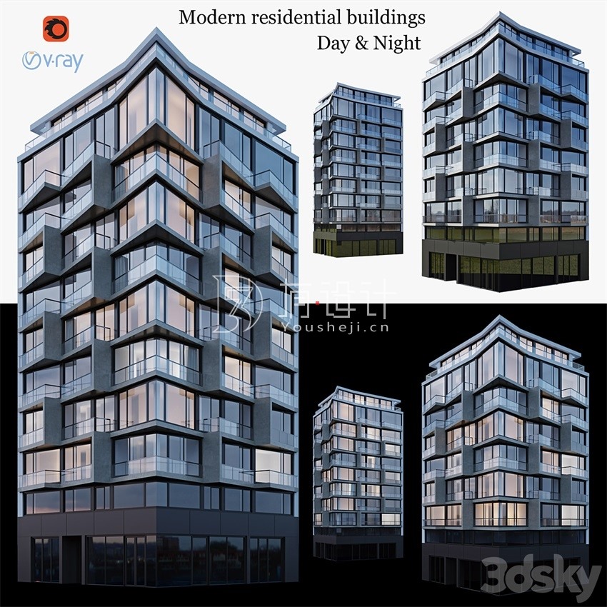 3DSky Pro 20套写字楼住宅楼别墅建筑3D模型合集