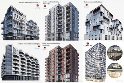 3DSky Pro 20套写字楼住宅楼别墅建筑3D模型合集