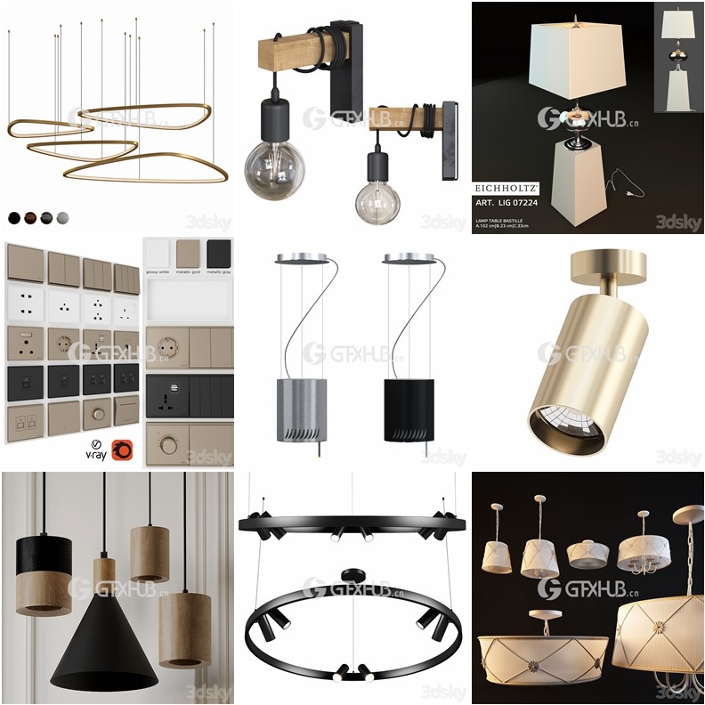 90套高精度灯具3D模型合集 3DSky PRO 90 Lamp 3D model collection
