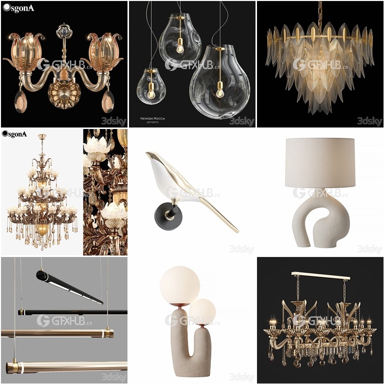 90套高精度灯具3D模型合集 3DSky PRO 90 Lamp 3D model collection