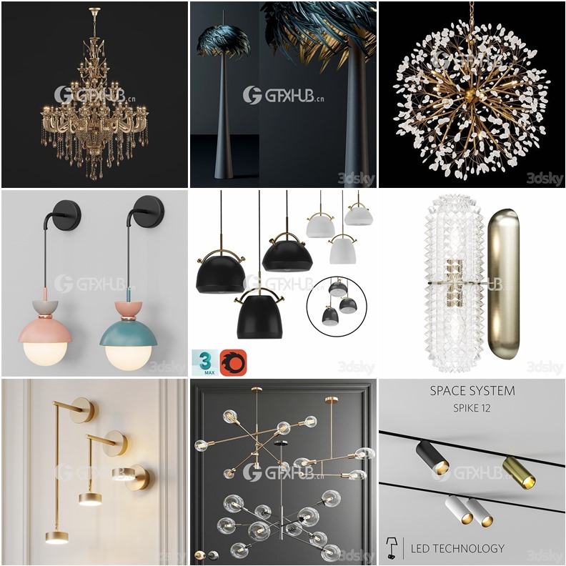 90套高精度灯具3D模型合集 3DSky PRO 90 Lamp 3D model collection