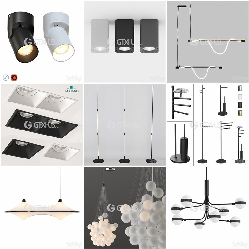 90套高精度灯具3D模型合集 3DSky PRO 90 Lamp 3D model collection