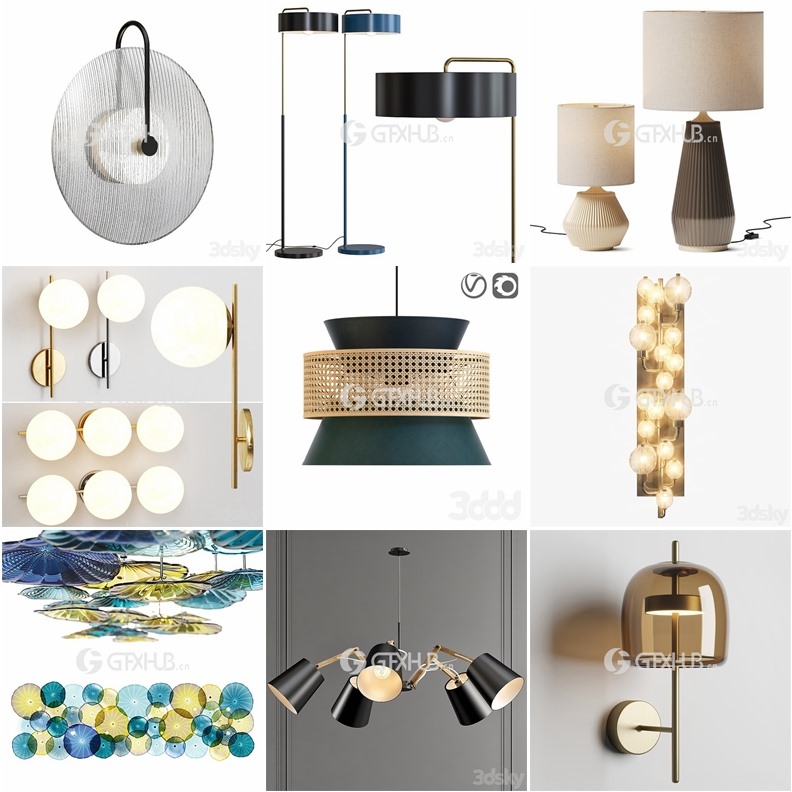 90套高精度灯具3D模型合集 3DSky PRO 90 Lamp 3D model collection