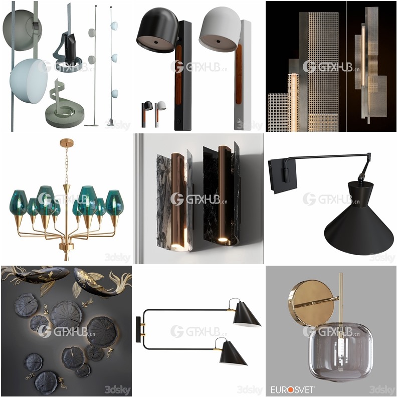 90套高精度灯具3D模型合集 3DSky PRO 90 Lamp 3D model collection