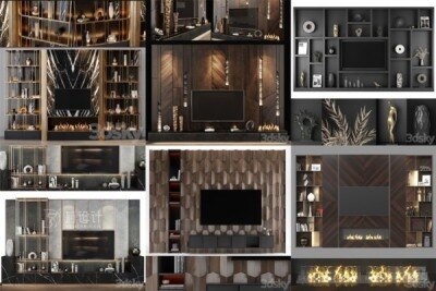 3DSky Pro 52套高精度电视柜背景墙3d模型合集