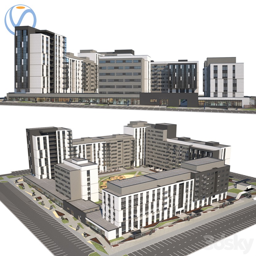 3DSky Pro 20套写字楼住宅楼别墅建筑3D模型合集