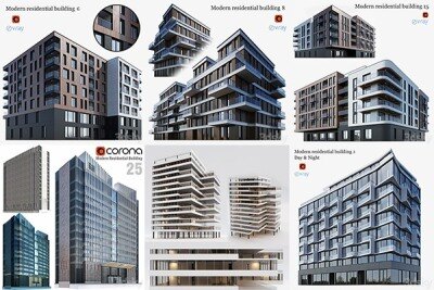 3DSky Pro 20套写字楼住宅楼别墅建筑3D模型合集