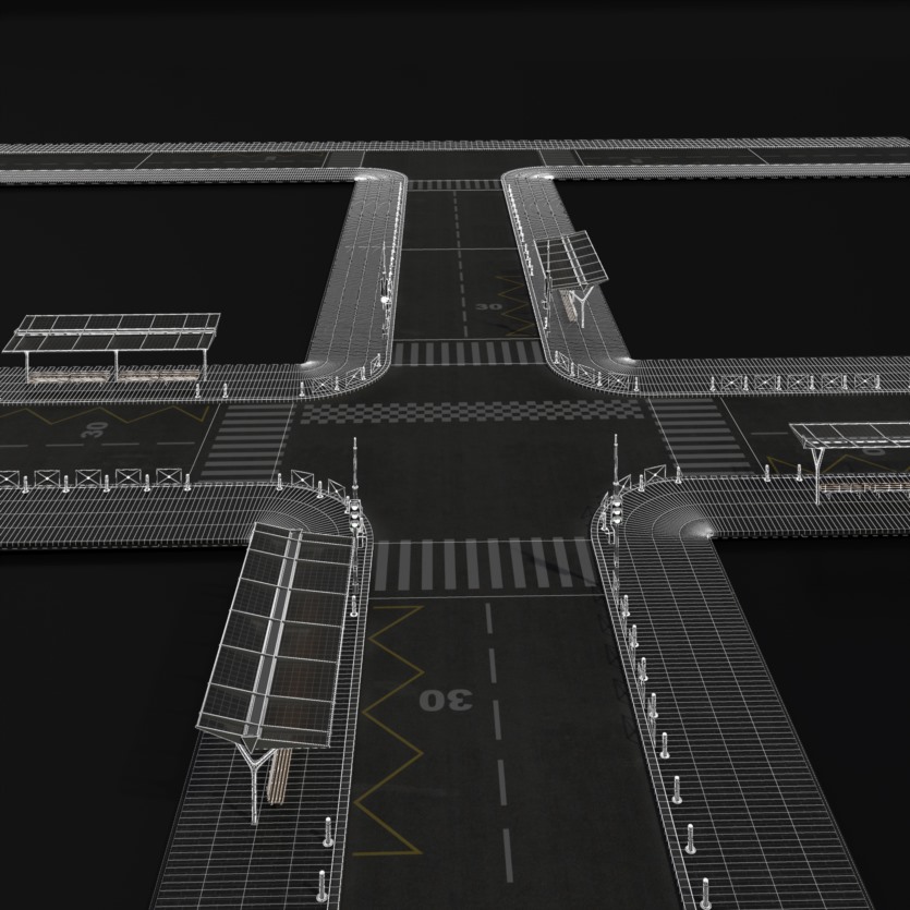 街道人行道红绿灯公交车站3D模型 Gray Street 3D Model