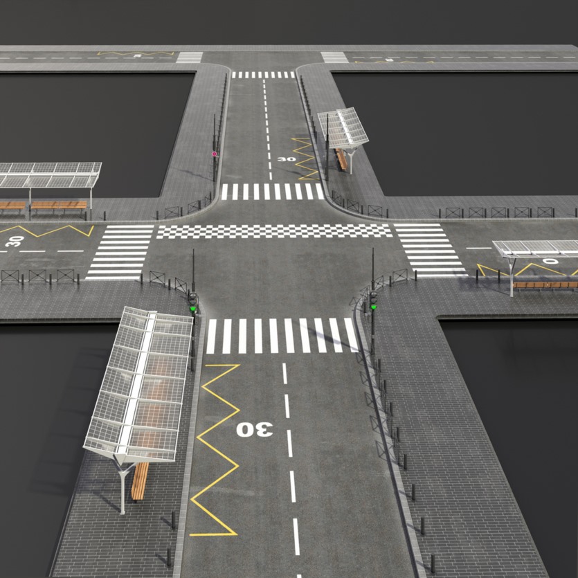 街道人行道红绿灯公交车站3D模型 Gray Street 3D Model