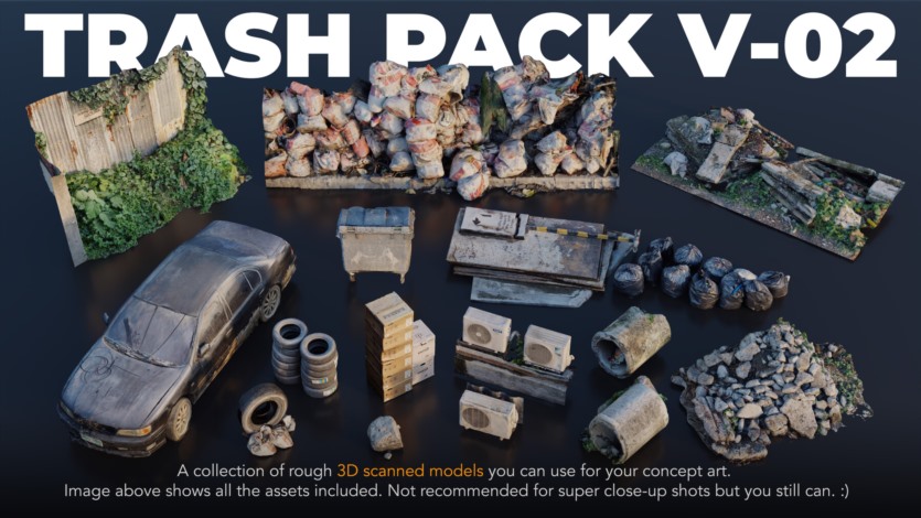建筑工地、垃圾、废物、板条箱和废木材3D模型 Trash Pack V-01-04 - 3D scanned Kitbash assets