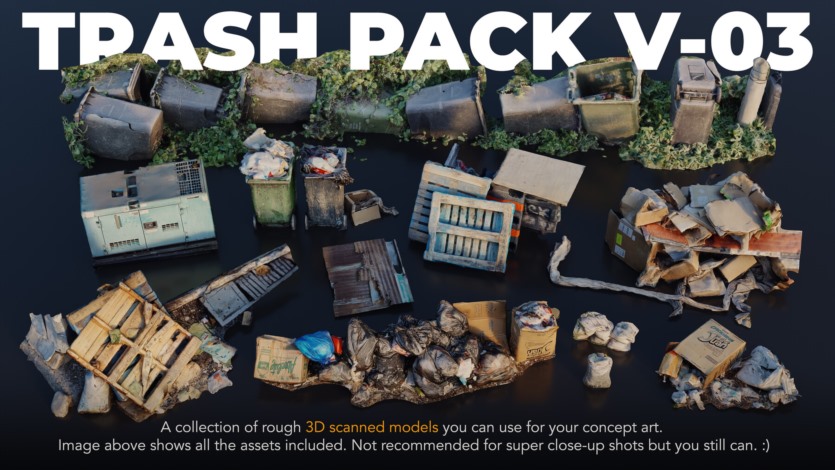建筑工地、垃圾、废物、板条箱和废木材3D模型 Trash Pack V-01-04 - 3D scanned Kitbash assets