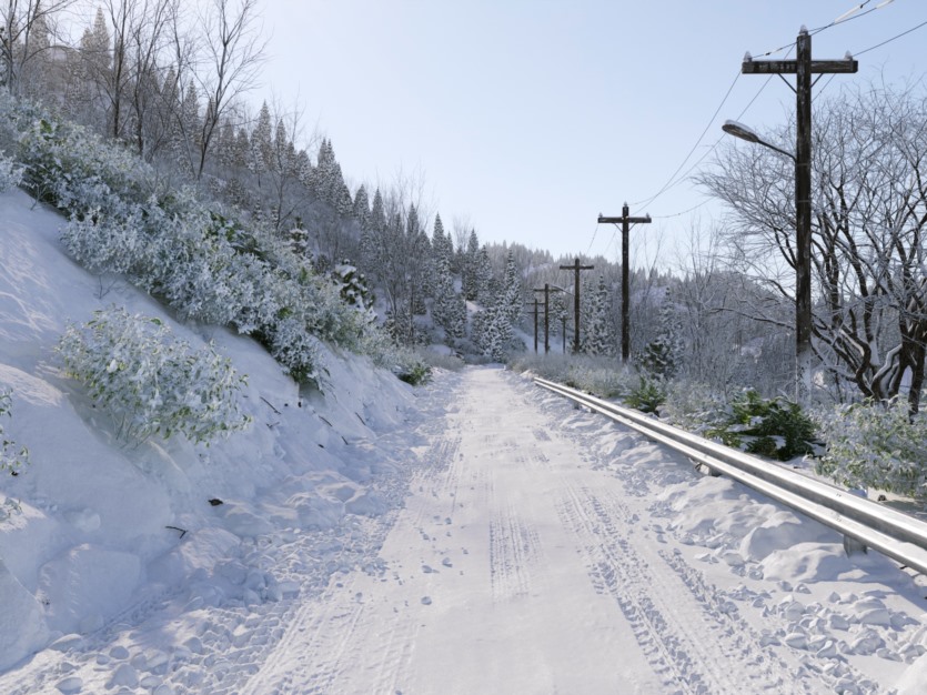停车场草坪砖和冬季雪树雪地3D模型 Parking Grass Pack - Svaeren Winter Pack