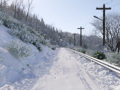 停车场草坪砖和冬季雪树雪地3D模型 Parking Grass Pack – Svaeren Winter Pack