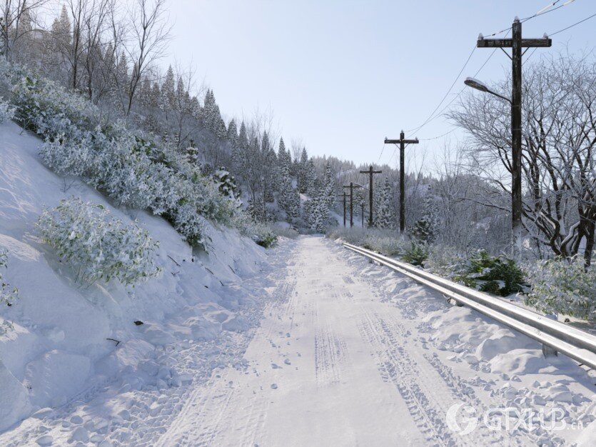 停车场草坪砖和冬季雪树雪地3D模型 Parking Grass Pack - Svaeren Winter Pack