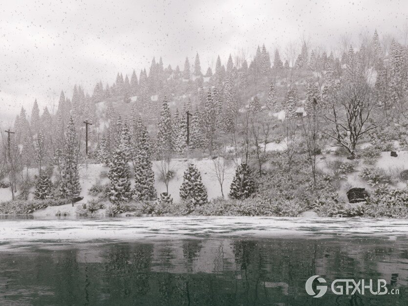 停车场草坪砖和冬季雪树雪地3D模型 Parking Grass Pack - Svaeren Winter Pack