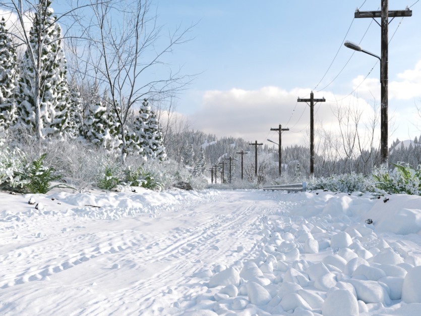 停车场草坪砖和冬季雪树雪地3D模型 Parking Grass Pack - Svaeren Winter Pack