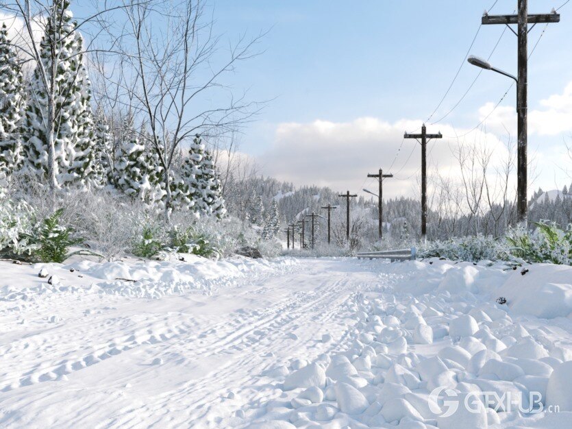 停车场草坪砖和冬季雪树雪地3D模型 Parking Grass Pack - Svaeren Winter Pack