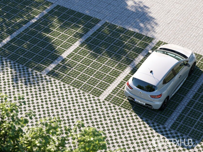 停车场草坪砖和冬季雪树雪地3D模型 Parking Grass Pack - Svaeren Winter Pack