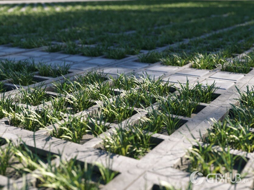 停车场草坪砖和冬季雪树雪地3D模型 Parking Grass Pack - Svaeren Winter Pack