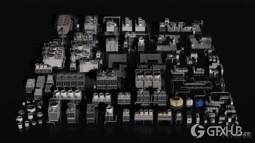 屋顶暖通空调冷却系统3D模型 Artstation - M3D HVAC Systems