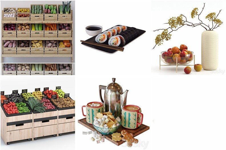 3Dsky Pro 40套水果素菜食品3Dmax模型合集 2.34GB