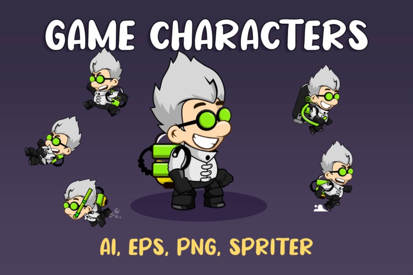 疯狂科学家游戏角色精灵 Mad Scientist Game Character Sprite