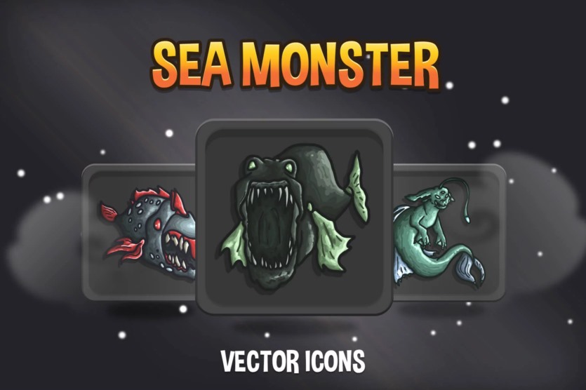 海怪游戏图标集 Sea Monster Game Icon Set