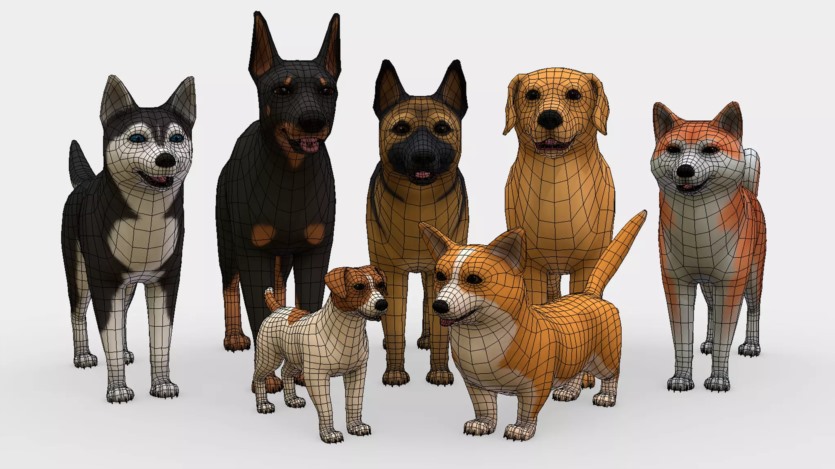 Unity牧羊犬秋田犬柯基犬哈士奇犬杜宾犬猎犬模型资产 Toon dogs pack v1.0