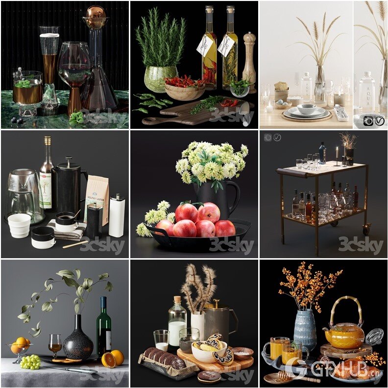 3Dsky Pro 食物酒水饮料3D模型合集70套5.12GB