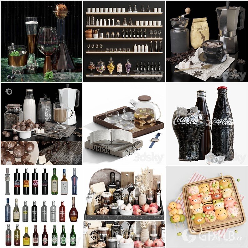 3Dsky Pro 食物酒水饮料3D模型合集70套5.12GB