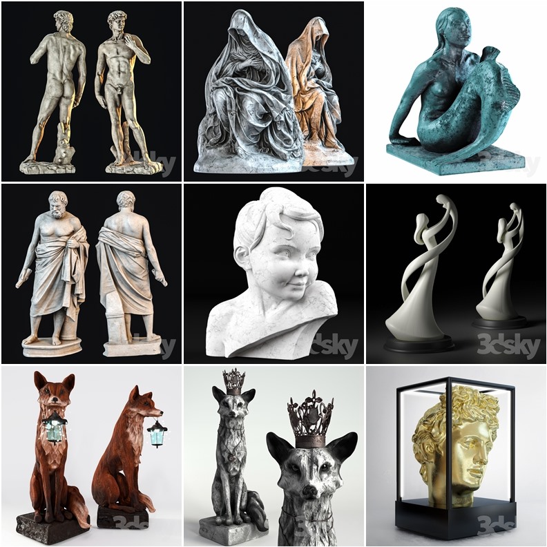 3DSky Pro 雕塑潮玩装饰摆件3D模型合集90套