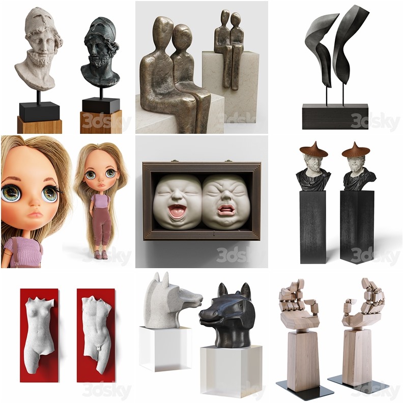 3DSky Pro 雕塑潮玩装饰摆件3D模型合集90套