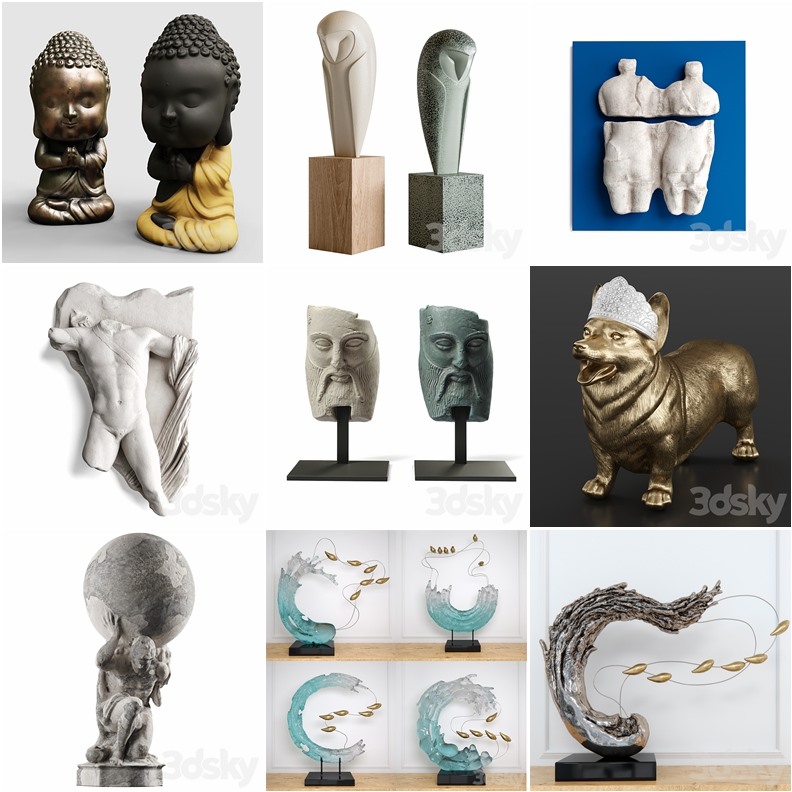 3DSky Pro 雕塑潮玩装饰摆件3D模型合集90套