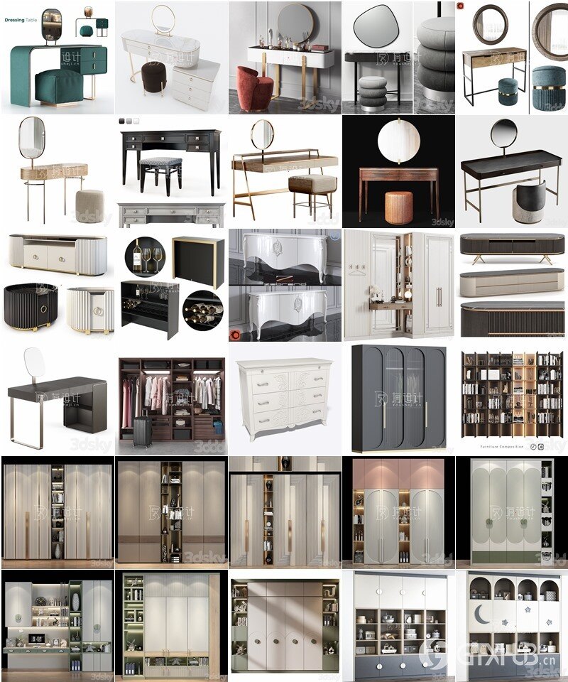 3DSky Pro 100个衣柜装饰柜梳妆台3D模型合集